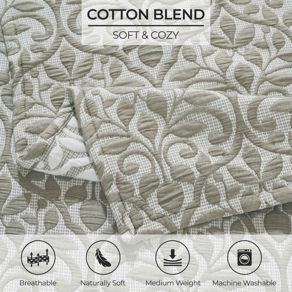 Vineyard Cotton Blend Medium Weight Matelasse Floral Scroll Coverlet - Coverlet by Superior Brand