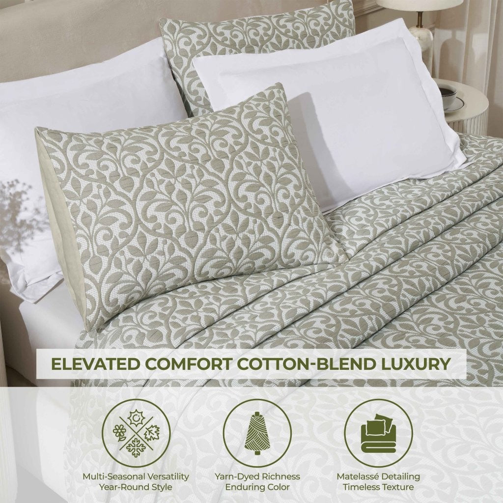 Vineyard Cotton Blend Medium Weight Matelasse Floral Scroll Coverlet - Coverlet by Superior Brand