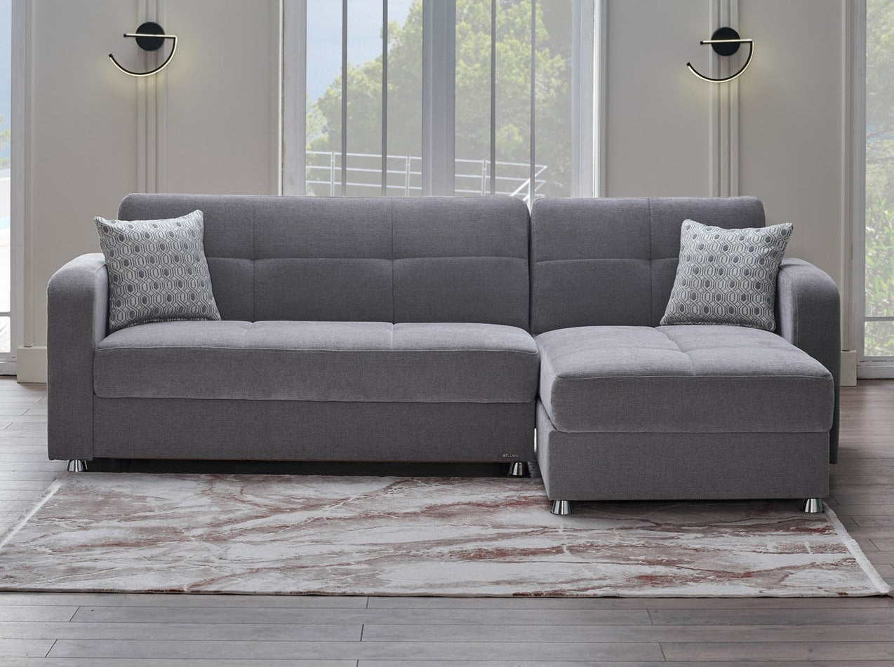 Vision modern sectional with a chaise lounge and chrome legs