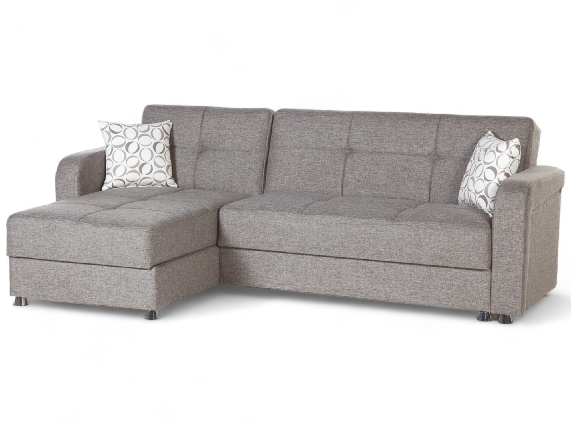 Vision Sectional Sofa with button-tufting, chrome legs, and built-in storage for modern living spaces