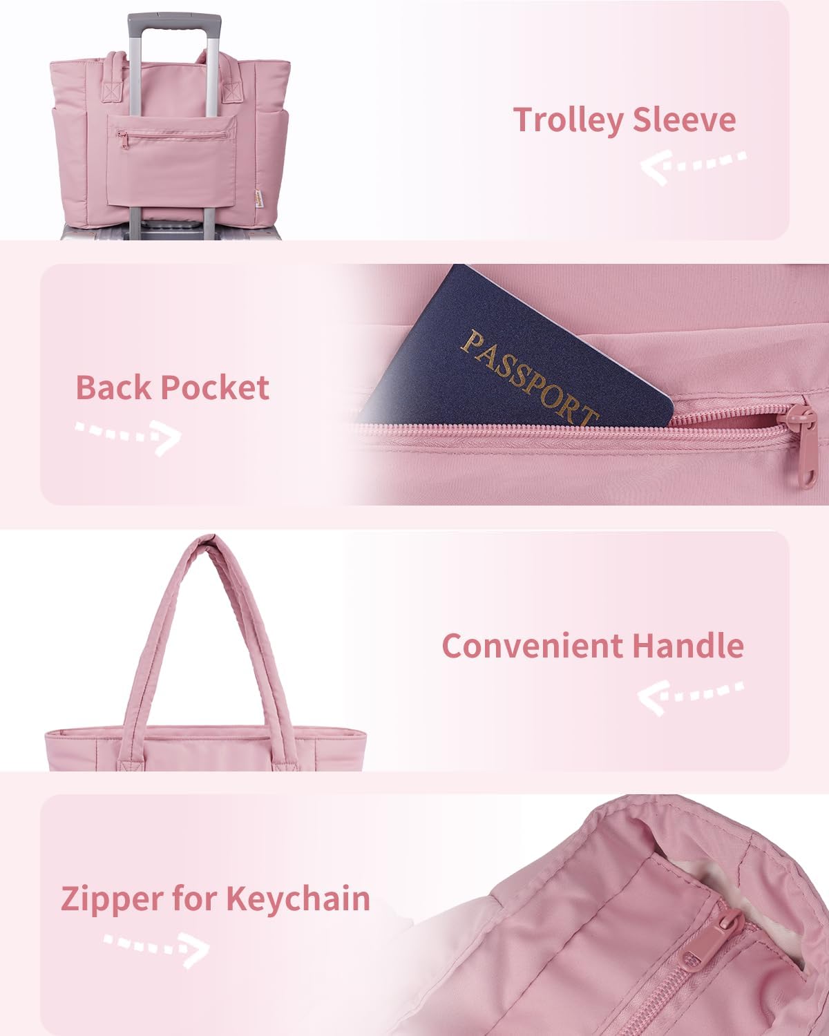 Quilted Puffer Tote Bag with Laptop Sleeve & Cup Holder 20L Travel Work