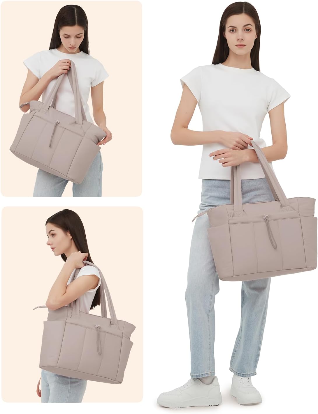 Quilted Puffer Tote Bag with Laptop Sleeve & Cup Holder 20L Travel Work