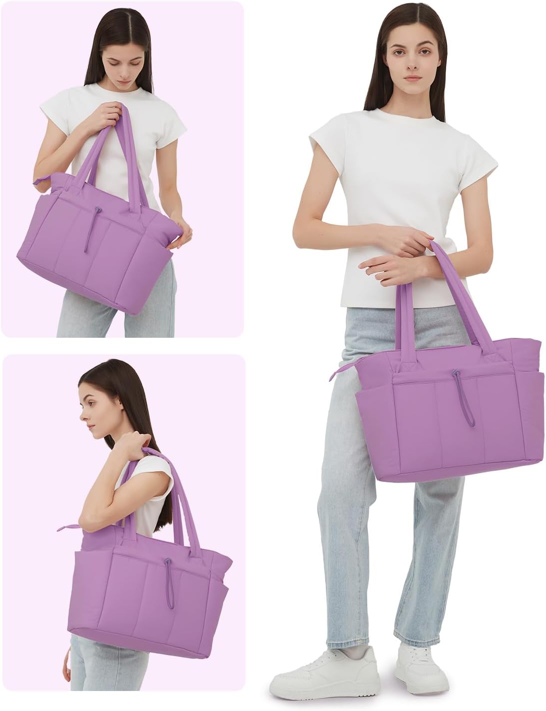 Quilted Puffer Tote Bag with Laptop Sleeve & Cup Holder 20L Travel Work