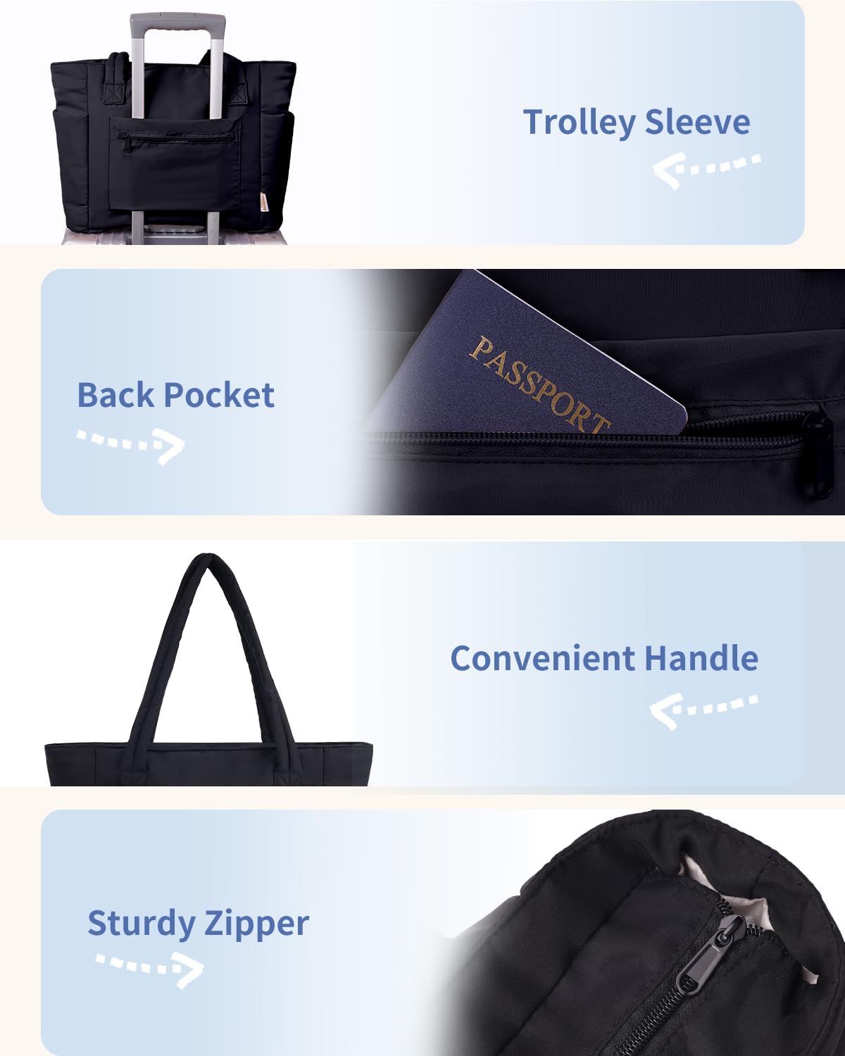 Quilted Puffer Tote Bag with Laptop Sleeve & Cup Holder 20L Travel Work