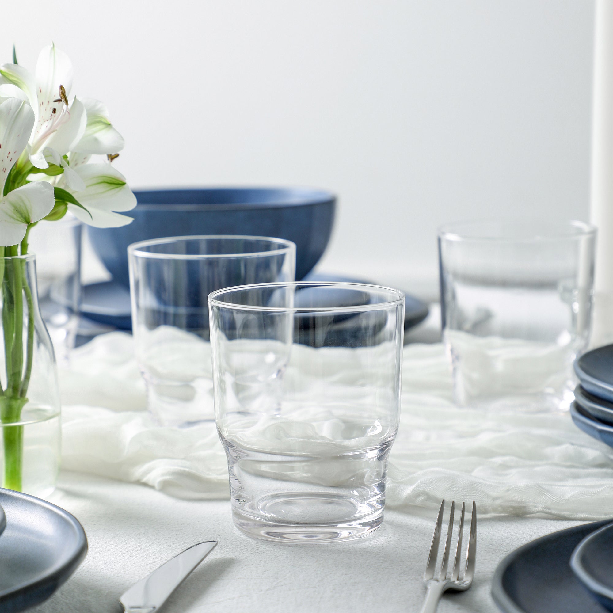 Rio Stoneware Dinnerware Set with Glassware - Blue