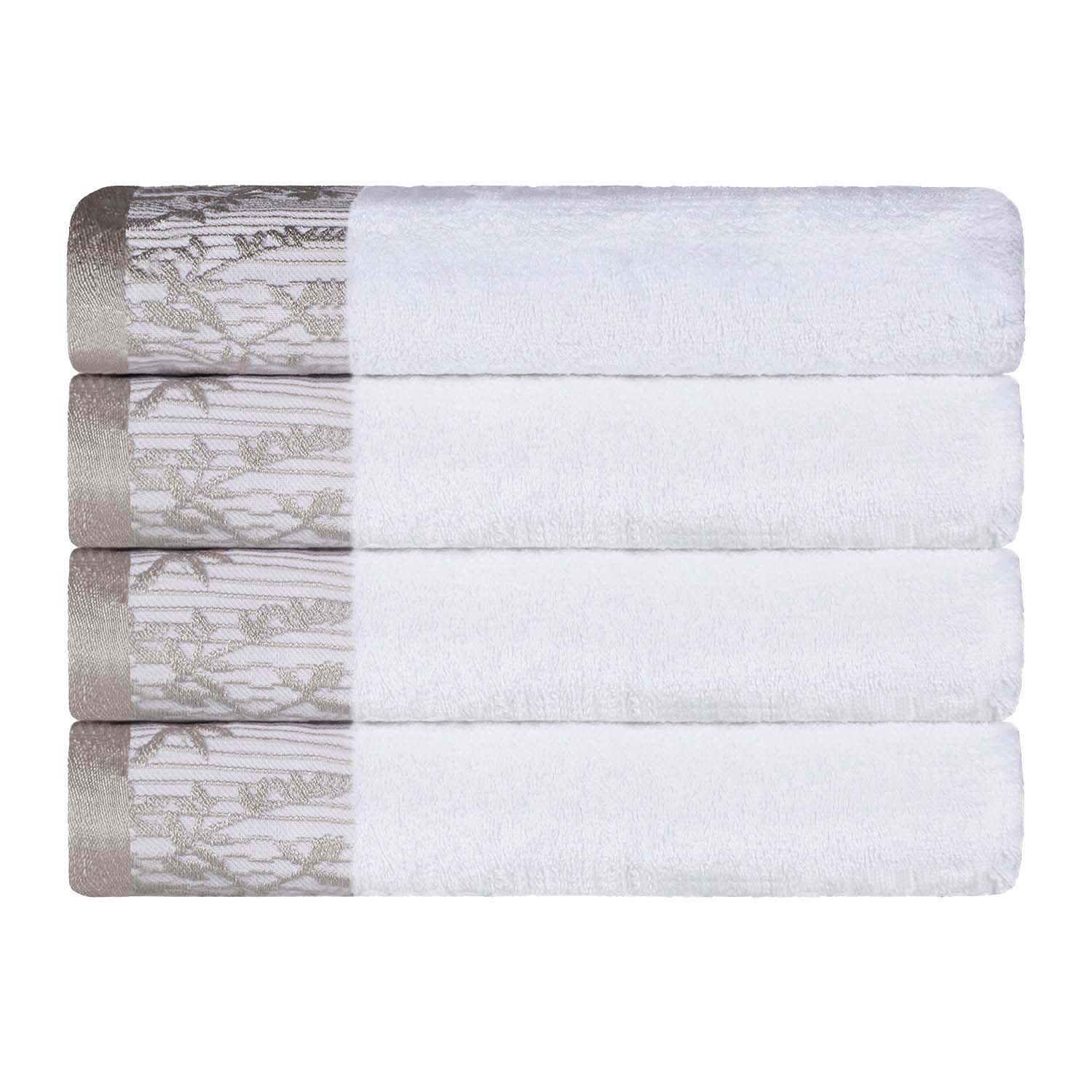 Cotton Floral Jacquard Border Bath Towel Set of 4 - Bath Towel by Superior Brand