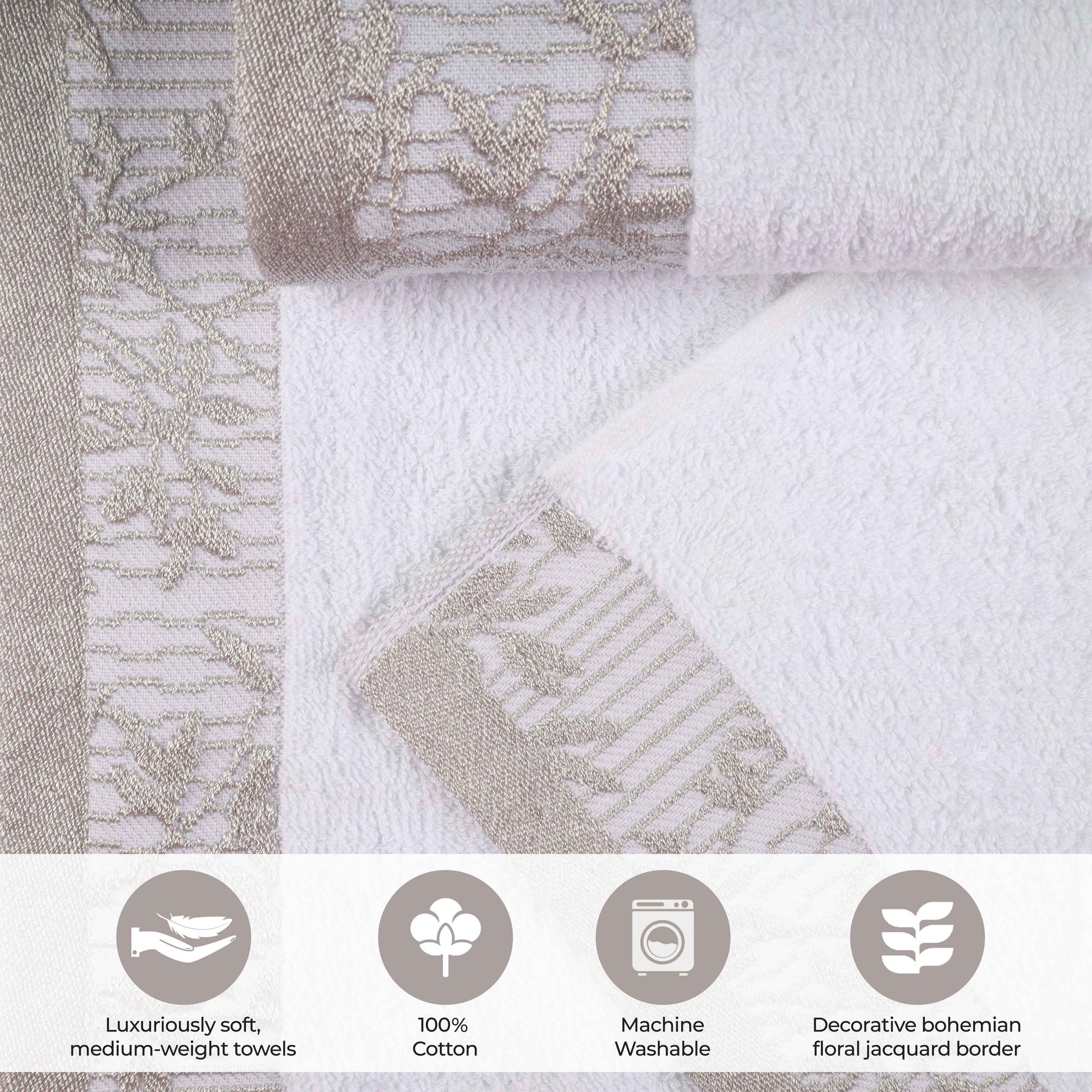Cotton Floral Jacquard Border Bath Towel Set of 4 - Bath Towel by Superior Brand