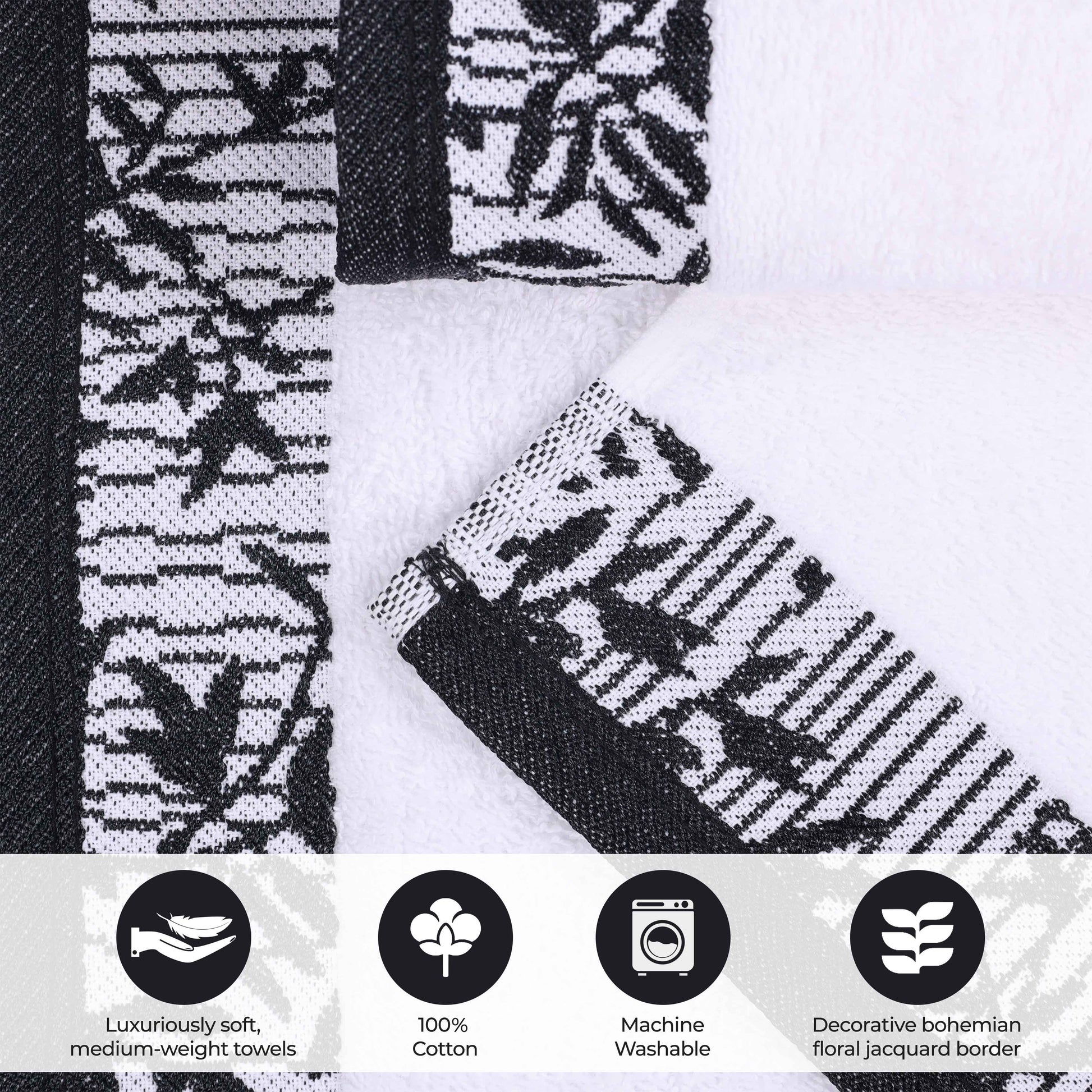 Cotton Floral Jacquard Border Bath Towel Set of 4 - Bath Towel by Superior Brand