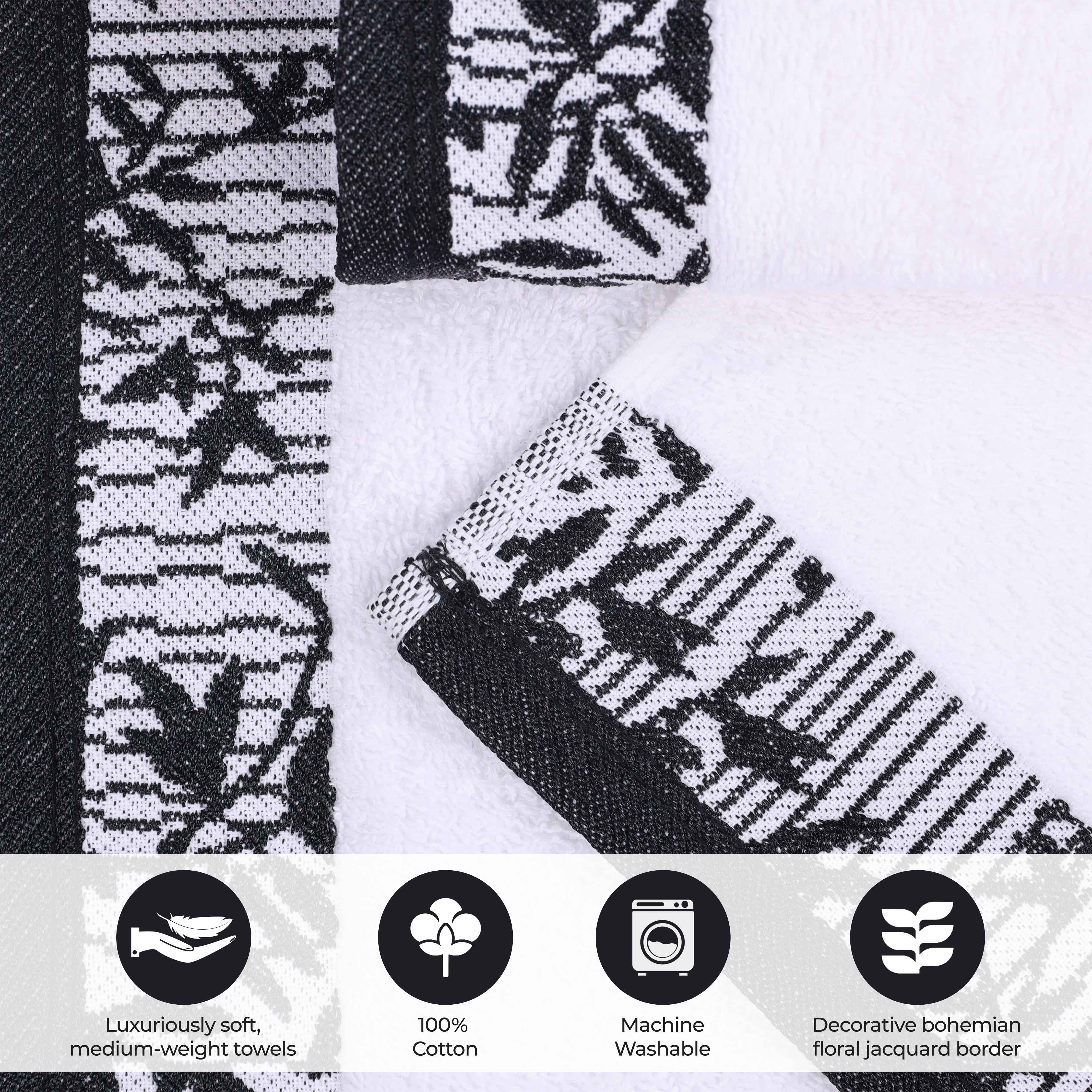 Cotton Floral Jacquard Border Bath Towel Set of 4 - Bath Towel by Superior Brand