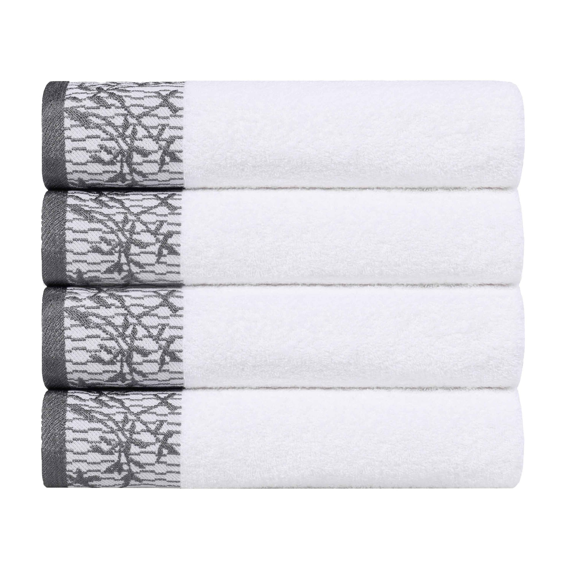 Cotton Floral Jacquard Border Bath Towel Set of 4 - Bath Towel by Superior Brand