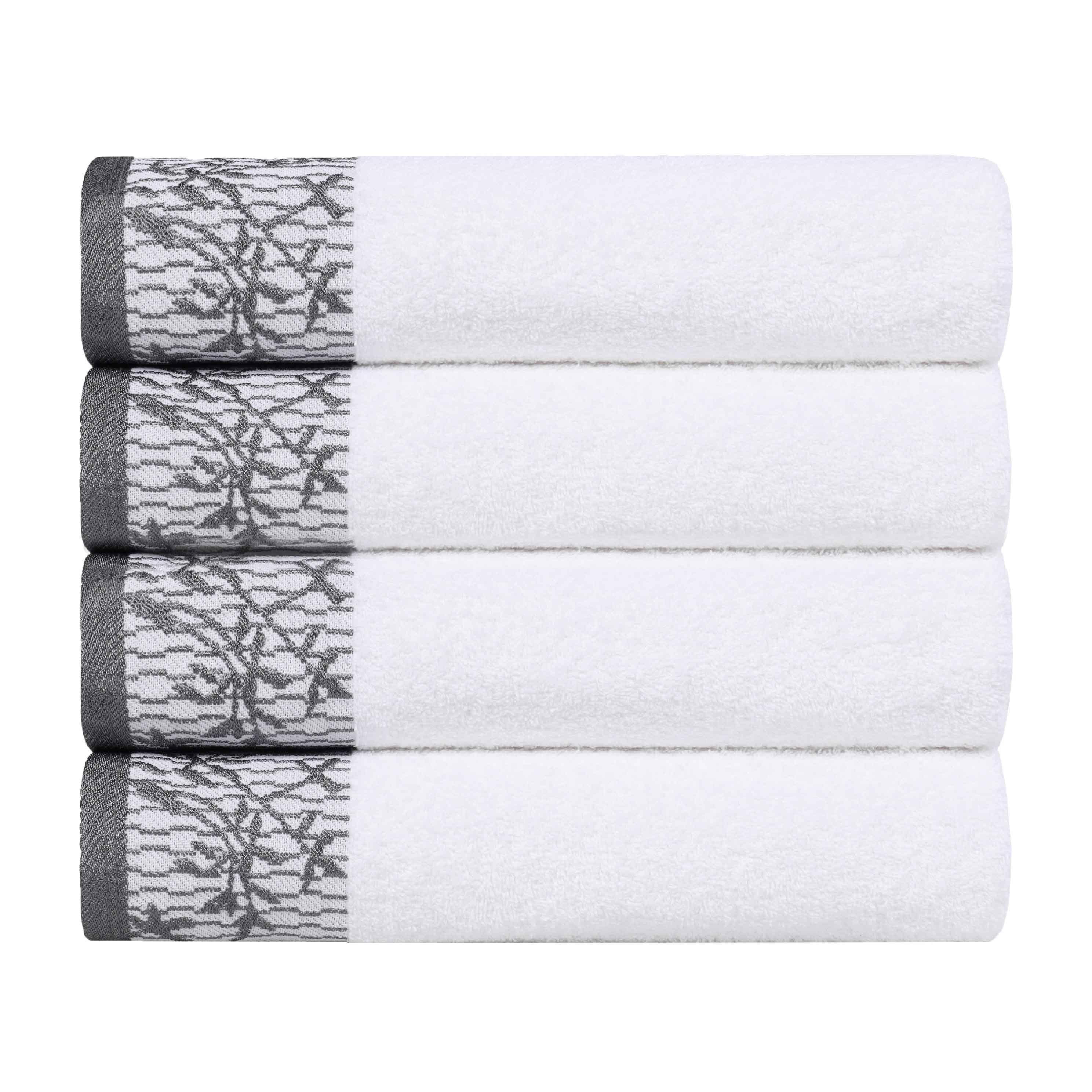 Cotton Floral Jacquard Border Bath Towel Set of 4 - Bath Towel by Superior Brand