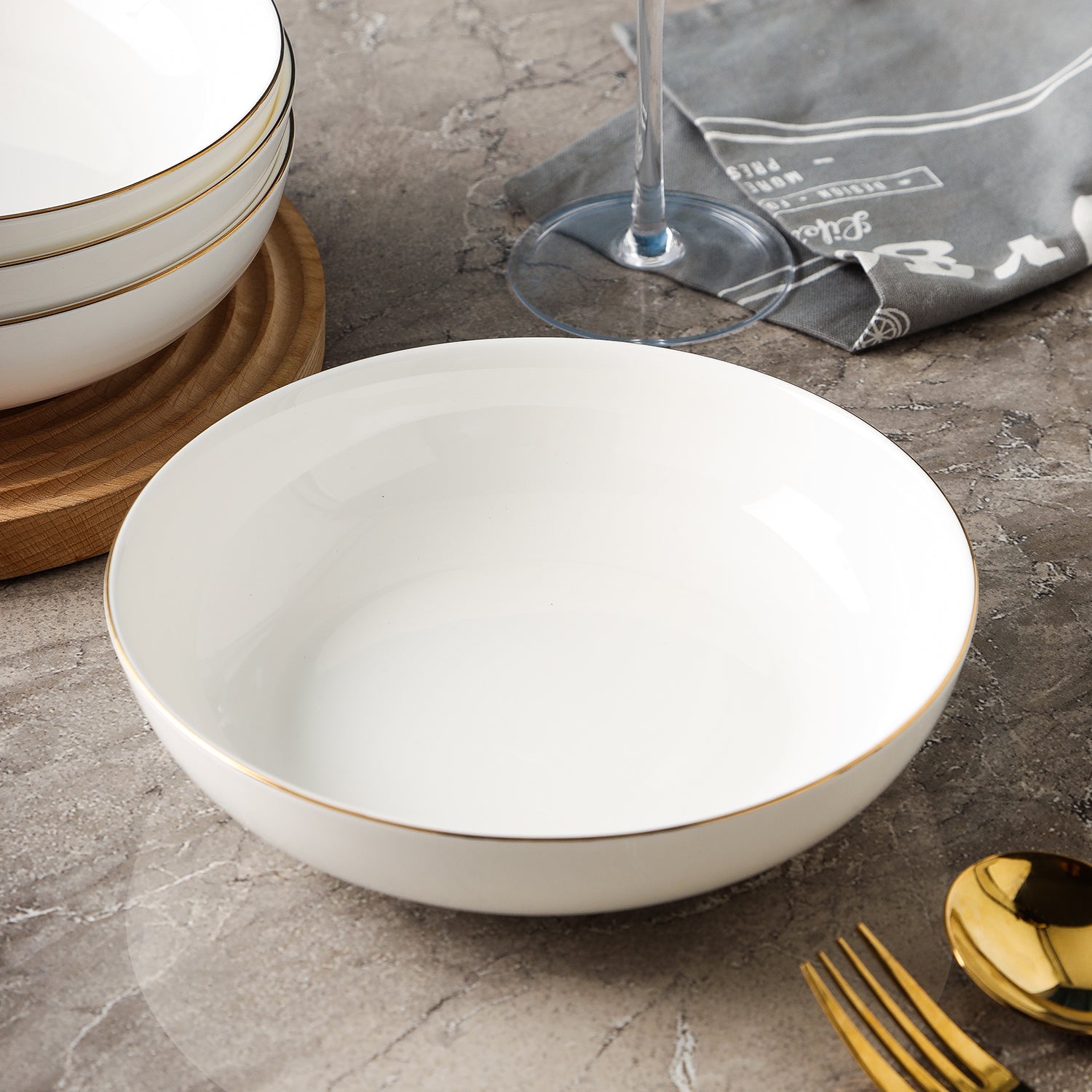 Gabrielle Bone China Dinnerware Set - White And Gold