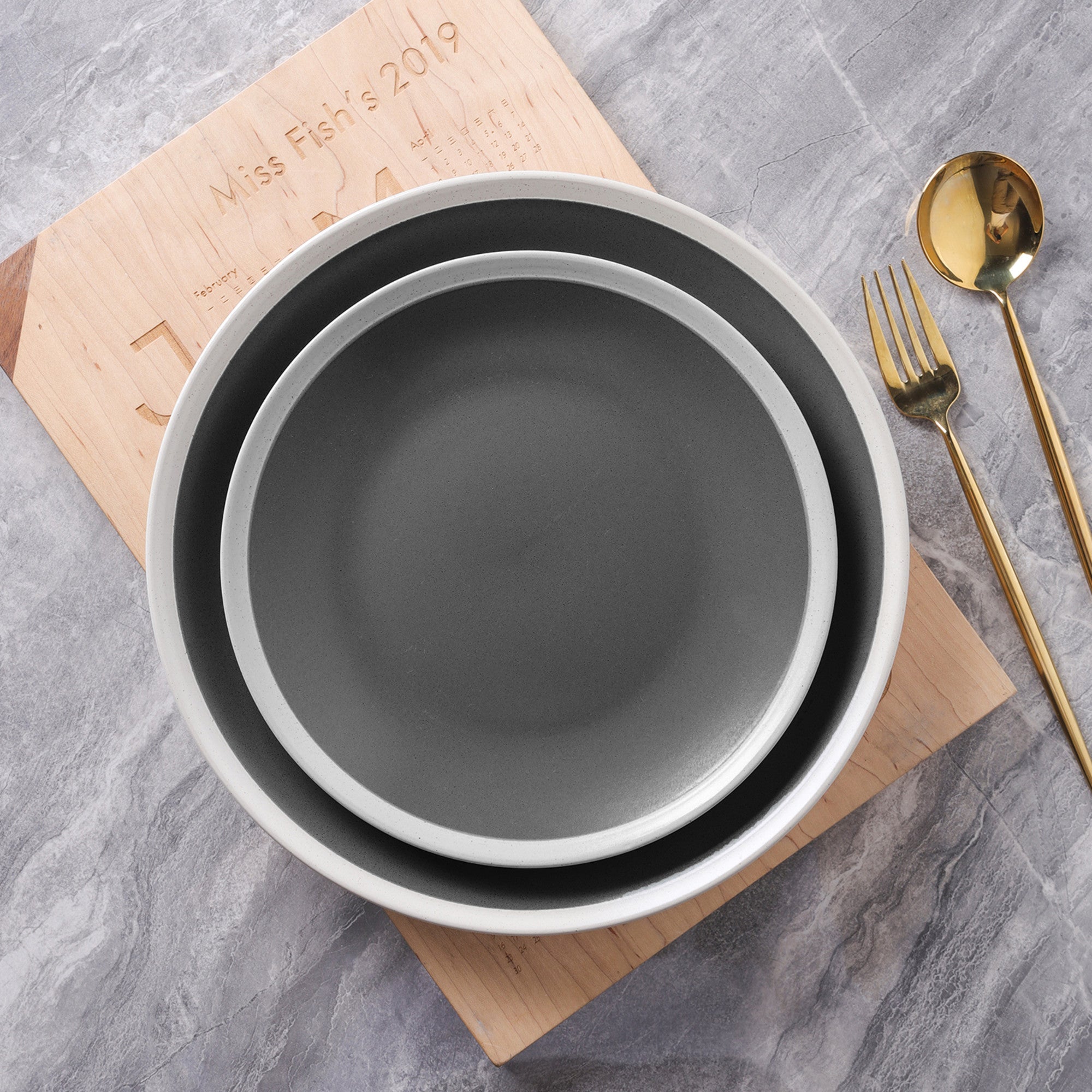 Serenity Stoneware Salad Plate - Dark Gray And Cream