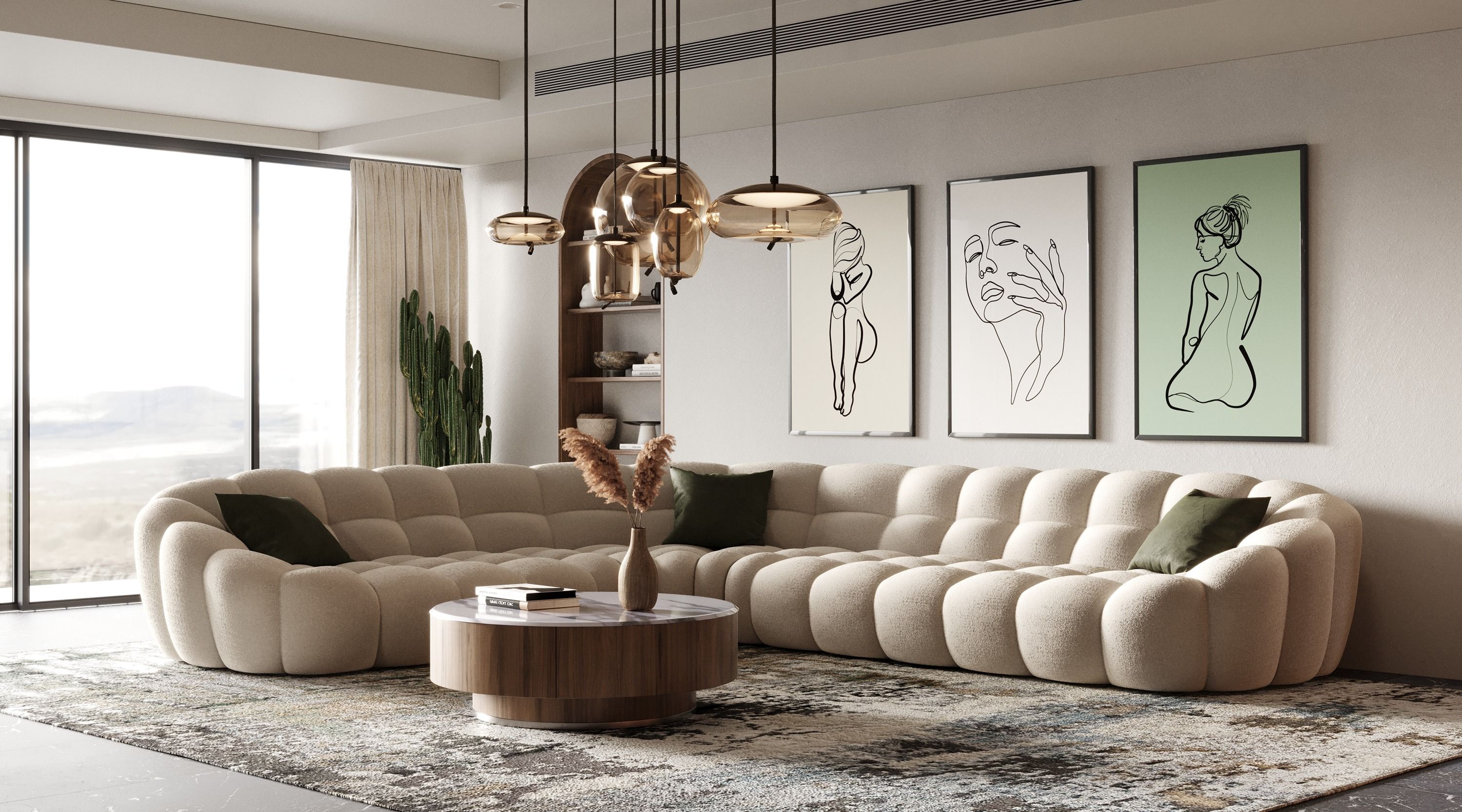 Divani Casa Yolonda - Modern Beige Curved Bubble Sectional Sofa