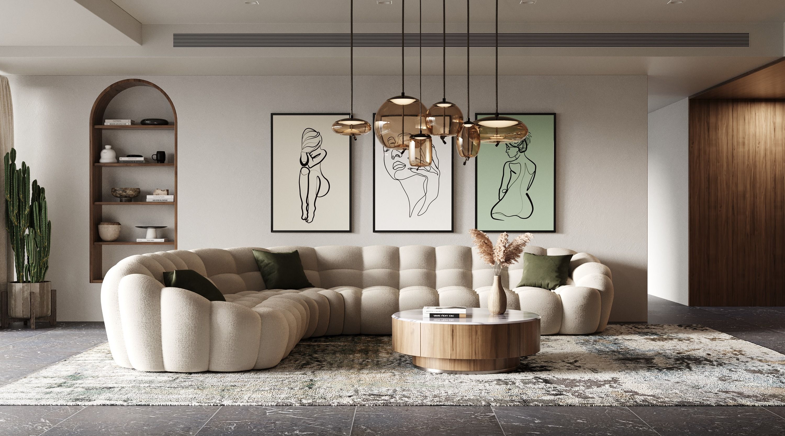 Divani Casa Yolonda - Modern Beige Curved Bubble Sectional Sofa